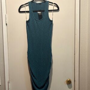 Guess Teal Ribbed Sleeveless Midi Dress